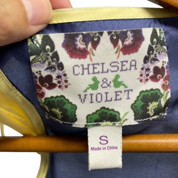 Chelsea & Violet Sheer Silk Navy Floral Asymmetric Hem Tank S - Picture 3 of 6